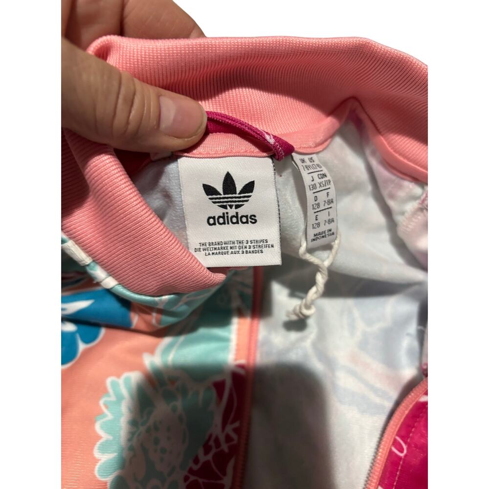 Adidas 7/8 pale pink floral athletic suit jogger pant full zip track jacket nwot - Picture 2 of 10